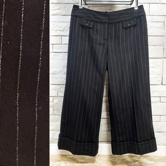NEW Ann Taylor Pinstriped Wide Leg Cropped Cuffed Career Capri Suit Trousers 4P - Picture 1 of 13